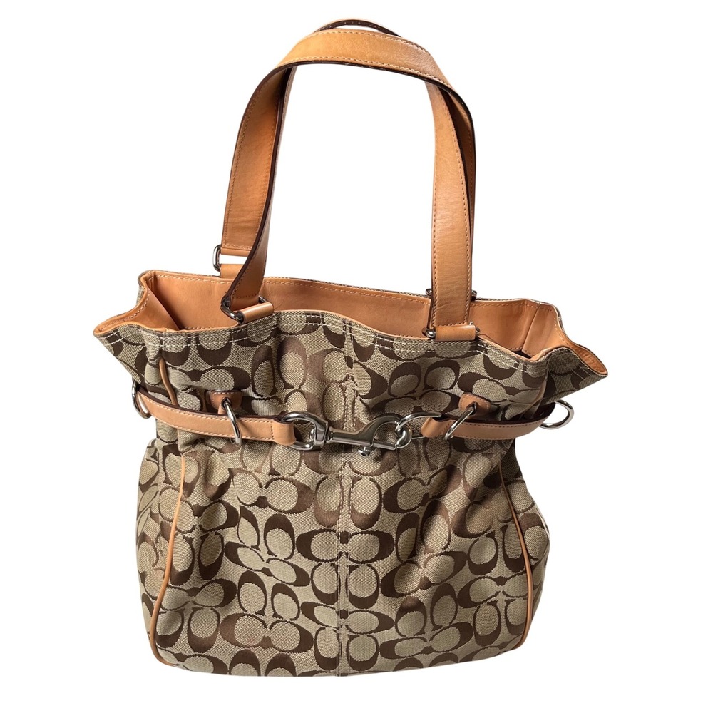 Vintage Coach Hamptons Signature Jacquard Belted Tote Bag Canvas Leather 6352